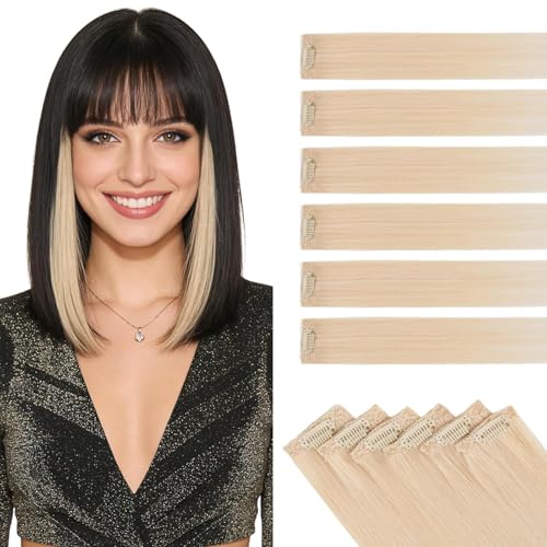 S-noilite Extensions à Clip en Cheveux Humains, 6Pcs 6 Clips 100% Vrais Extensions de Cheveux Clipser, 31g Extension de Cheveux à Mèche Unique à Clips pour...
