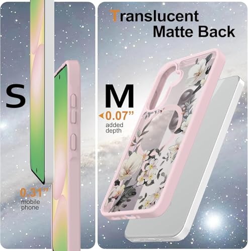 Image of VONZEE Compatible with Samsung Galaxy A57 5G Back Case Luxury Retro Flowers Floral Clear for Magnetic Wireless Charging Case Shockproof PC+TPU Cute Glossy Shiny Cover for Girls Women, Pink