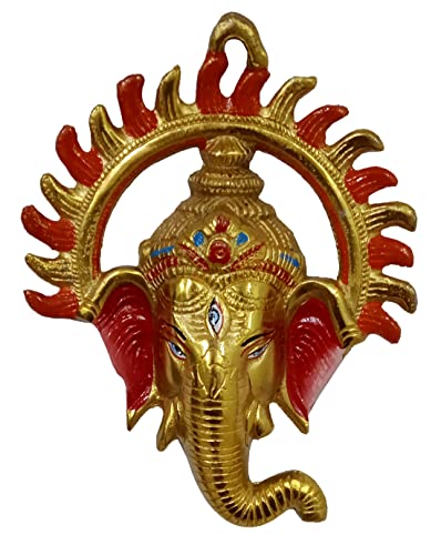 Purpledip Metal Wall Hanging Surya Ganesha: Ganapathi Vinayaka Plaque, Multicolor (12190A), 20L x 15W cm