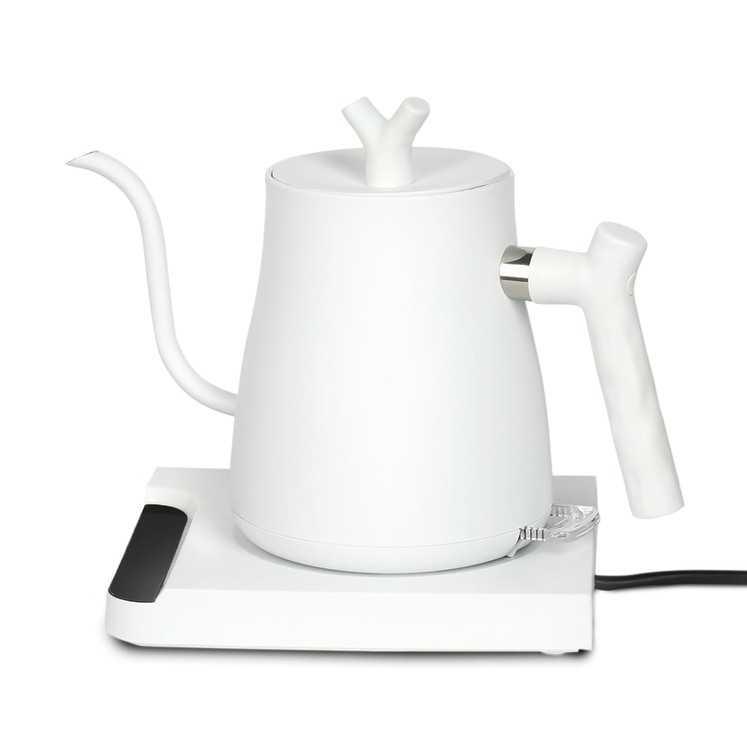 Pour Demitasse "PRECISION POUR" Electric Goose Neck Kettle - White | Stylish Design | 90 Degree pouring angle for smooth even flow | 800 ml
