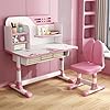 Small Desk, Standing Desk, Desk Chair Set, Height Adjustable Children School Study Table Chair Set with Astronaut Pattern, Ergonomic Desk Chair with Large Writing Board, Bookshelf and Drawer (Pink) #1