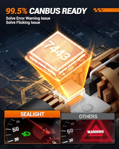 Image of SEALIGHT 7443 7440 LED Bulb Amber, 2025 Canbus 7444na Front /Rear Turn Signal Bulb with Built In Resistor Anti Hyper Flash 7440a W21W 7441 WY21W T20, 1860-SMD Chips, CK & Standard Socket (Pack of 2)