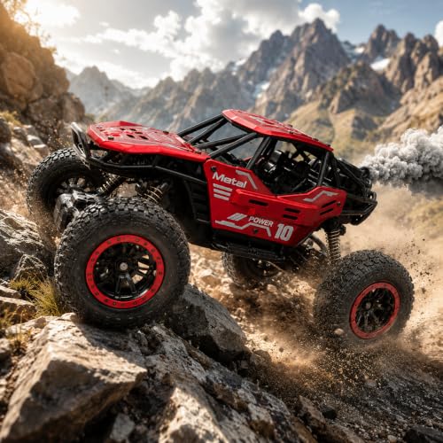 Image of NHR Kids Remote Control Rock Crawler RC Car with Rechargeable Battery, Red