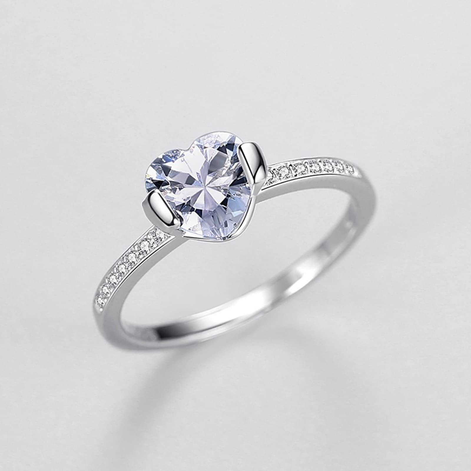 Pierścionek damski 14k 585, pierścionek ślubny, prawdziwe złoto, serce z moissanite, białe złoto, obrączka ślubna, dla kobiet, rozmiar 53 (16,9)
