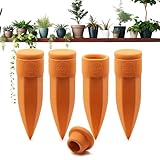 The Olla Company Plant Watering Spikes with Lids - Ideal for 4”-6” Pots - Vacation Friendly - Terracotta - Small - Set of 4