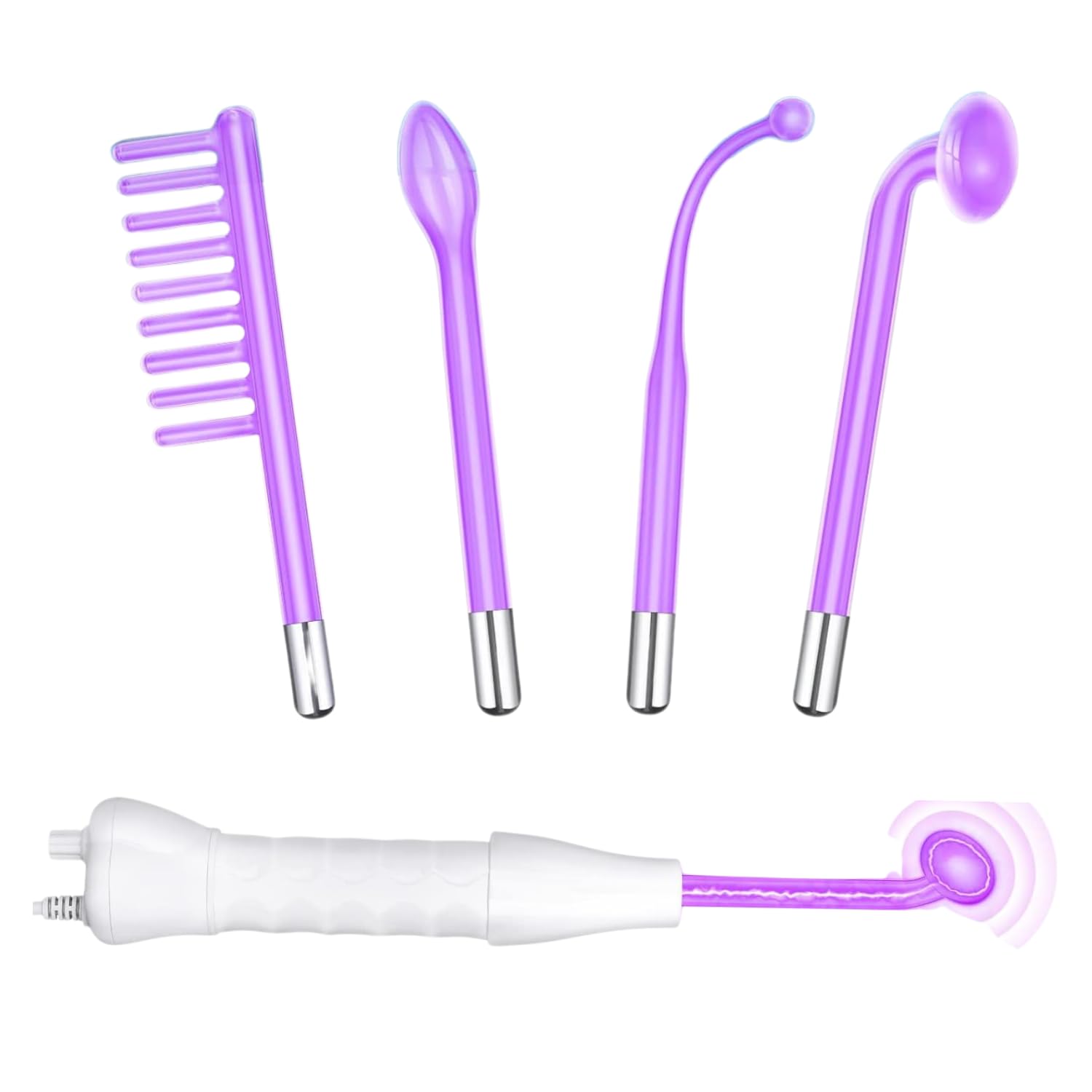 High Frequency Facial Wand, Portable Handheld High-Frequency Facial with 4 Argon Sticks - for Face Eyes Hair Body Violet (4 Violet Tubes)-image-39