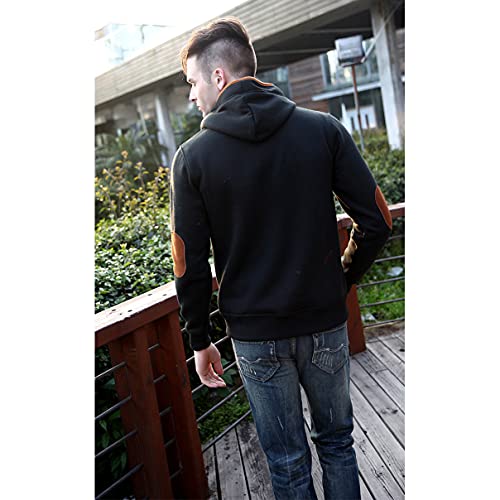 Yukaichen Men's Fleece Hoodie Button-Up Jacket Hooded Sweatshirt Black Medium #TOP3
