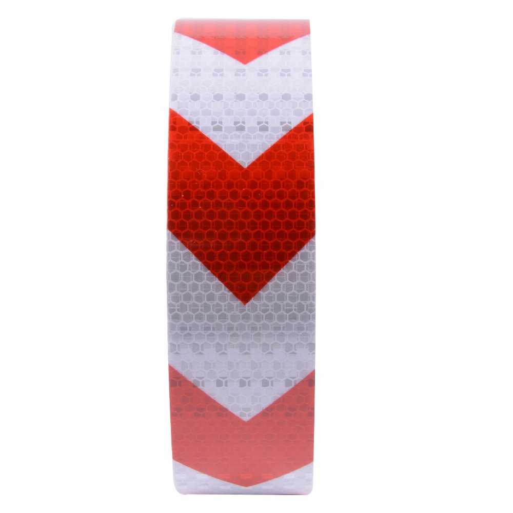 Qomovo Red White Arrow High Visibility Reflective Tape 2 inch x 20 feet Self-Adhesive Tape Conspicuity Safety Warning Tape