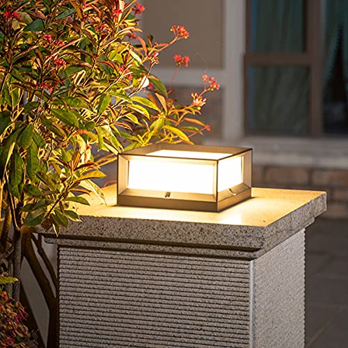 FREEDL LED Lampe de Pilier Exterieur Carrée Moderne E27 Aluminium Lampe Pilier Portail Extérieur IP55 Étanche, Noir Lampadaire de Jardin Lanterne Lampe de Chemin Cour Terrasse Patio Luminaire Borne,S