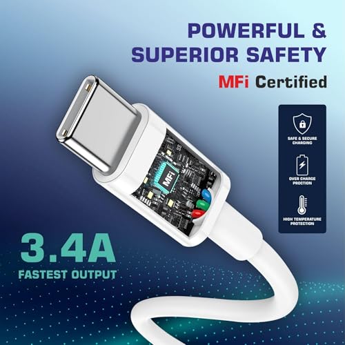 Image of AIBEX USB-A to Type-C Fast Charging Cable for Smartphones, Tablets, Laptops, Powerbanks and Other Type-C Devices, 3.4A Max Output, 40W High-Speed Data Sync, 1 Meter (GS24, White)