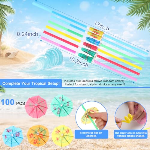 Pitillos flexibles con sombrillitas 100 piezas multicolor miniatura 2