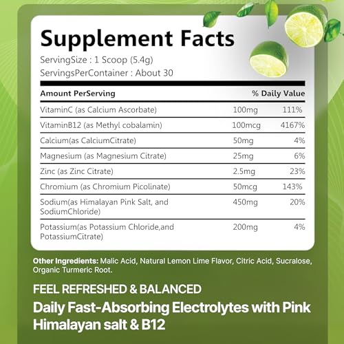 Image of Rosabella Electrolyte Drink Powder - Lemon Lime - Zero Sugar Hydration Supplement - Sodium, Potassium, Magnesium & Calcium - Keto Electrolytes Mix for Rapid Rehydration - 30 Servings (5.7 oz)