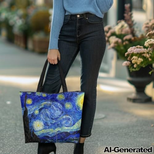 Image of Art Lover Zippered Tote Bag Waterproof Large Work Tote Bags, Artwork Women's Purse Handbags Travel Totes