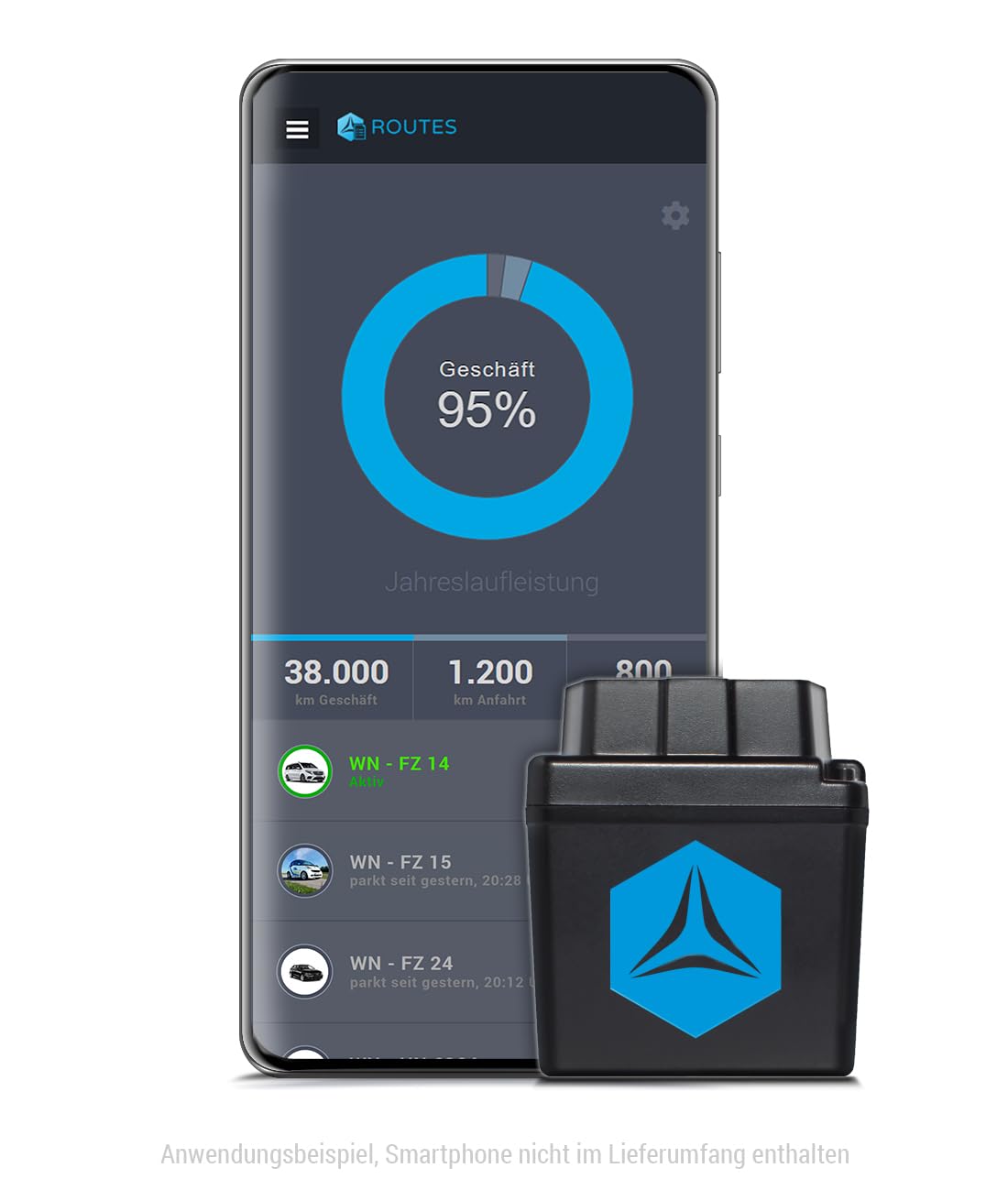 Professionelles Elektronisches Fahrtenbuch von FLEETIZE, Finanzamtkonform, OBD2 GPS Tracker mit EU SIM Karte, Fahrtenschreiber, inkl. 6 Monate Software-Lizenz, automatisch, flottenfähig, kabellos