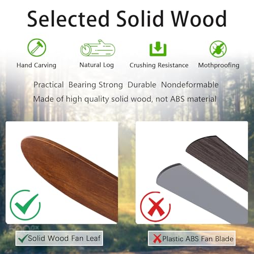 Image of QUTWOB 42 inch Wood Ceiling Fan with Light, Reversible DC Motor, Remote Control