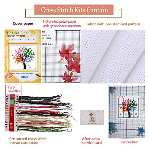 Itstitch Counted Cross Stitch Kits 21X21 Inch Holiday Gift Easy Cross-Stitching No Pattern For Home Decor, 14Ct White Fabric Embroidery Crafts Needlepoint Kit Four Season Of Life #TOP2