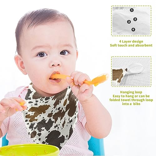 Image of YETTASBIN Cow Print Muslin Baby Hand Washcloths, Soft Cotton Bath Face Towel, 4 Layers Extra Absorbent Feeding Burp Cloth for Newborn Infant Sensitive Skin, 5 Pack