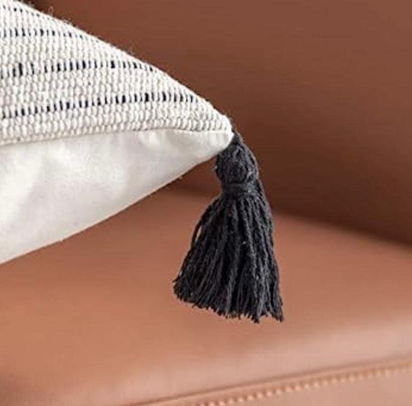 Image of TIB Premium Boho Decorative Throw Cushion Covers, 16 x 16 cm, Set of 2, Cotton. (Zig Zag Black)-230 TC