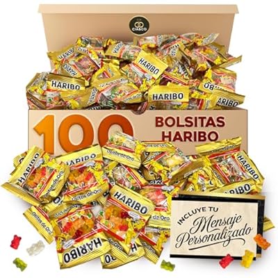 100 Bolsitas de Ositos HARIBO ORO 1 Kg en Total · Mini Packs Individuales de 10 g · Incluye Tarjeta Personalizable Cia&Co · Ideal para Cumpleaños Halloween Fiestas Infantiles y Regalos de Empresa