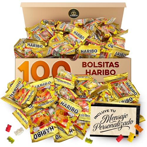 100 Mini Sachets HARIBO Ours d’Or (1 Kg) · Packs Individuels de 10 g · Avec Carte Personnalisable Cia&Co · Idéal pour Anniversaires, Halloween, Fêtes...