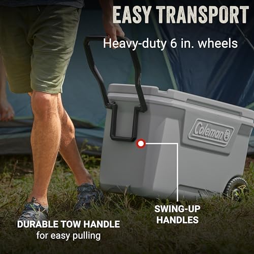 Image of Coleman Classic Series Insulated Portable Rolling Cooler with Wheels, Leak-Resistant Outdoor Hard Cooler Keeps Ice up to 5 Days, 62-Quart