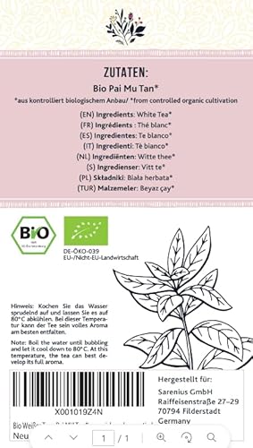 Foto von Bio Weißer Tee – Pai Mu Tan Tee lose. 100 g – weich, duftig und aromatisch. (ca. 40 Tassen), T2B