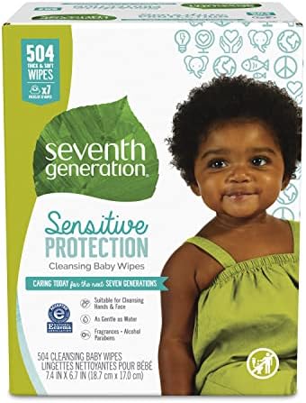 Seventh Generation Baby Wipes, Sensitive Protection with Flip Top Dispenser, White, unscented, 72 Count (Pack of 7) (Packaging May Vary)