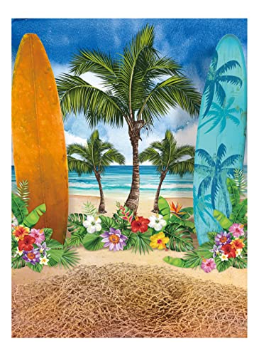 Allenjoy Summer Beach Ocean Backdrops for Photography Blue Sky Seaside Surfboard Background Tropical Palm Trees Kids Girls 1st Birthday Party Decor Banner Baby Shower 6x8ft Photoshoot Photo Booth Prop
