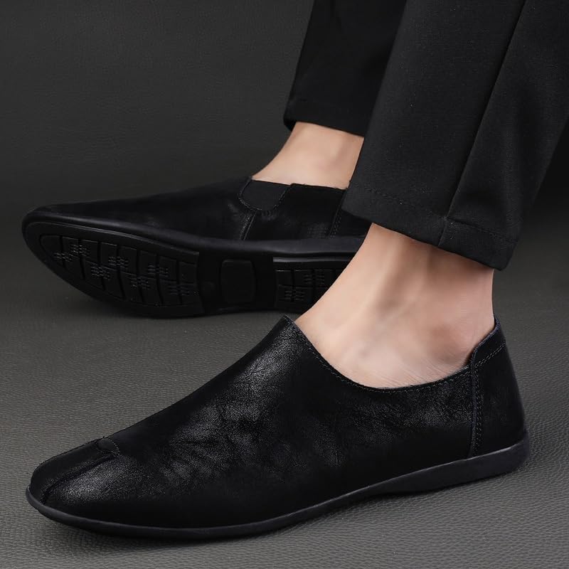 Mens Loafers Shoe Round Toe PU Leather Loafer Shoes Anti-Slip Comfortable Flat Heel Walking Slip-ons4