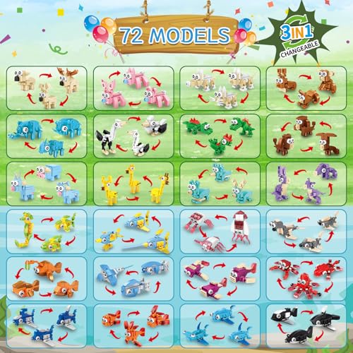 Image of HIGH GODO 24 Pack Party Favors Building Set - 72 Kinds of Animals Building Blocks Toys Goodie Bag Stuffers Party Gift, Christmas Valentines Easter Birthday Gift for Teens Adults Ages 14+