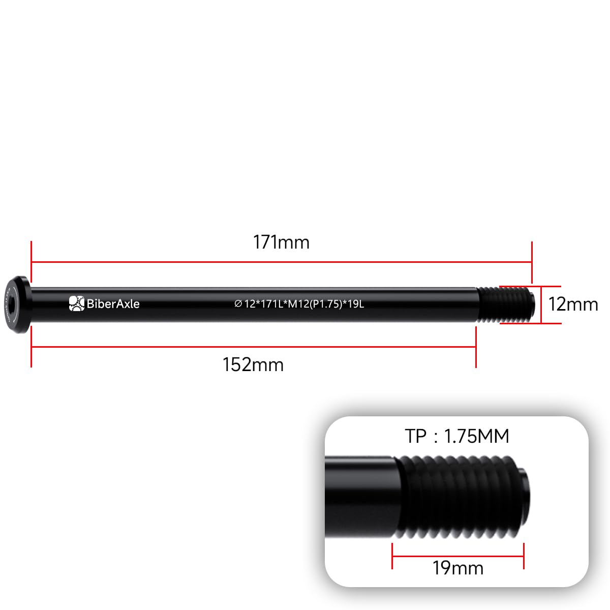 Axes enfichables de 12 mm pour fourches de vélo et cadre de vélo arrière, VTT et vélos de route Axe adaptateur de moyeu en alliage d'aluminium, pas de filetage : 1,75 mm, longueur : 122 / 166 / 171 /