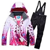 BAFAFA Women Ski Suit Windproof Waterproof Snowboard Outdoor Sport Wear Skiing Jacket+Pants Camping Riding Super Warm Clothing Set,Pink,L