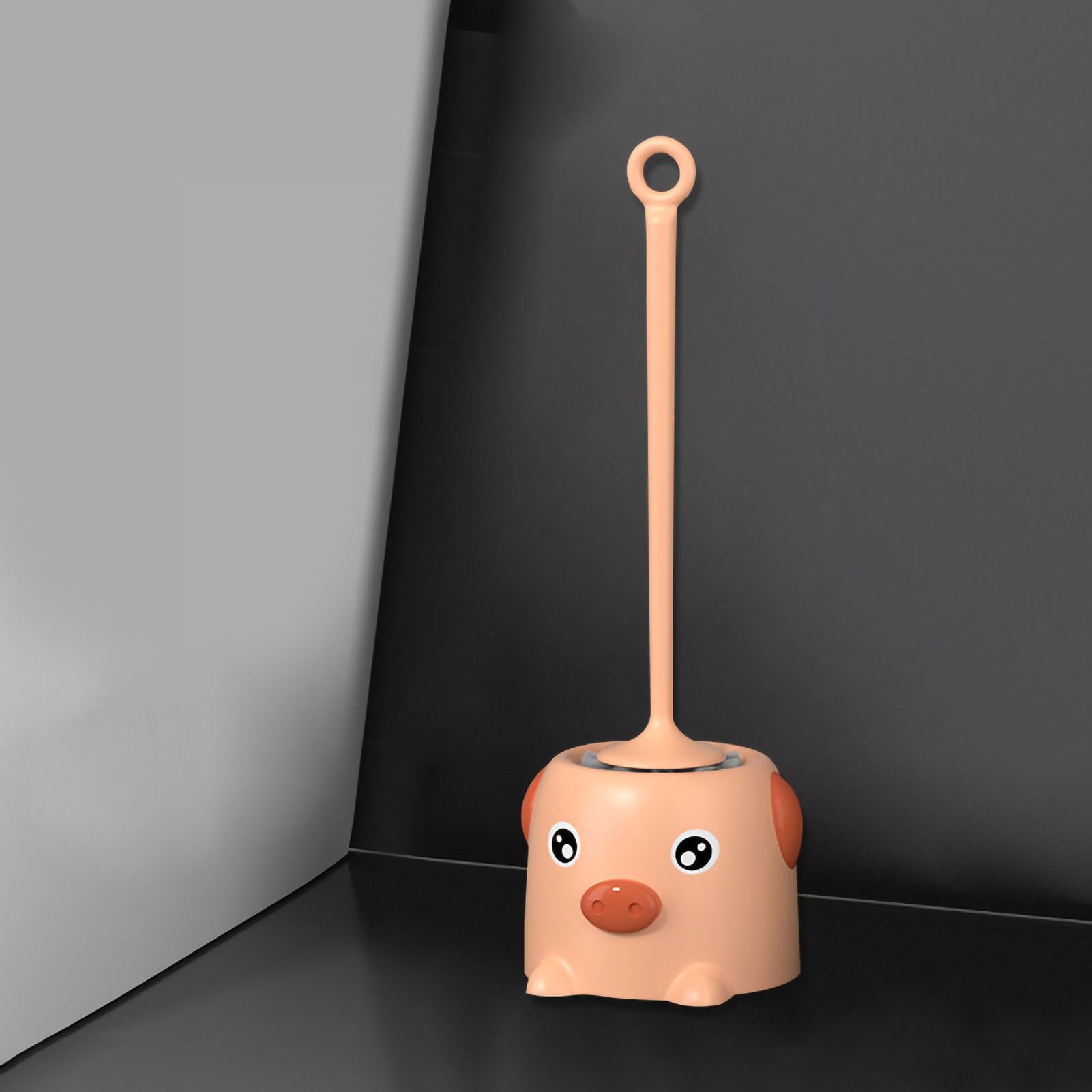 Toilet Brush, Cute Toilet Bowl Brush and Holder Set Cleaning Toilet Scrubber with Pig Shaped Base Toilet Cleaner Brush for Bathroom(Pink)