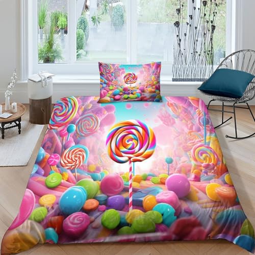 Juego de funda nórdica infantil de piruletas 3D 135x200 con fundas de almohada 2