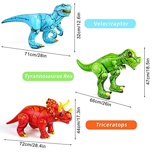 3 Pack 26"-28" Inflatable Dinosaur With Air Pump,Blow Up Jumbo Dinosaur Toy For Kids Indoor Outdoor Birthday Party Supplies Floating Pool Party Decorations #TOP2