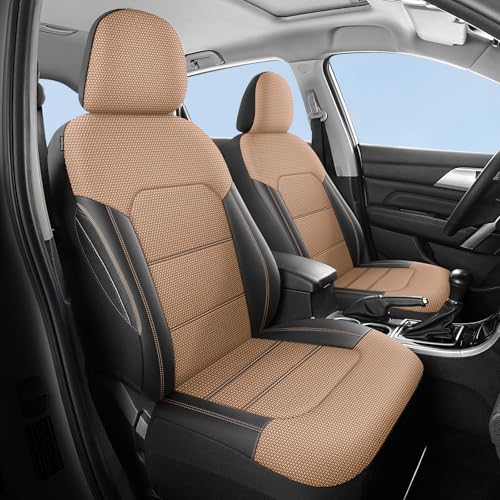 Image of HChengkikz Front Car Seat Covers, Air Mesh, Breathable (Black + Beige)
