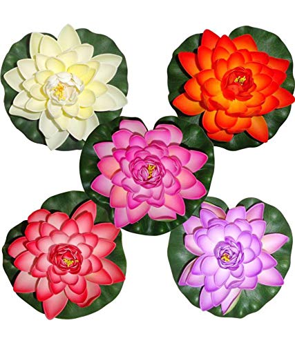Diwali Home Decor Artificial Floating Foam Lotus Flowers with Water Lily Pad for Pond, Pool, Aquarium, Garden, Wedding, Party, Holiday and Special Event Decorations - Pack of 5-image-4