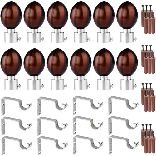 Image of Stainless Steel Curtain Bracket Parda Holder with Support 1-Inch Rod Pocket Finials Designer Door and Window Rod Support Fittings, Curtain Rod Holder (Brown Glossy, Pair of 6)