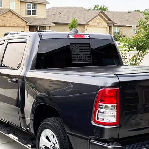 Image of Xinghe for 2019-2026 Chevy Silverado GMC Sierra, Rear Middle Window American Flag Decals Stickers, Patriotic Flag Rear Window Decal, Matte Black USA Sticker