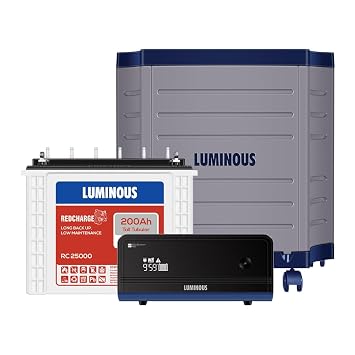 Luminous Inverter & Battery Combo with Trolley for Home, Shop & Office – Zelio+ 1100 (900VA/12V) Sine Wave Inverter + RC25000 200Ah Tall Tubular Battery | 36M Warranty on Inverter & Battery