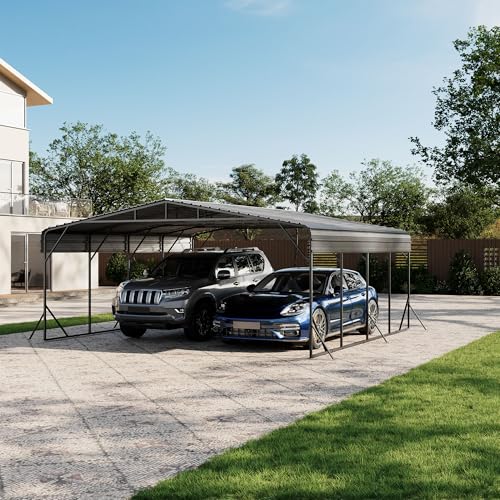 SUNBURY 20x20 ft Reinforced Metal Carport, Wind & Snow Resis...