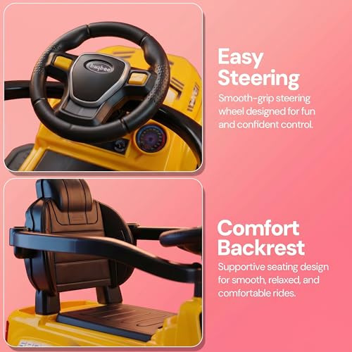 Image of Baybee Nitro Pro Ride on Cars for Kids | Baby Push Ride ons Toys Car with Parental Handle & Safety Guardrail | Baby Toy Car with Backrest, Light & Music | Outdoor Kids Cars for 1 to 3 Years (Yellow)