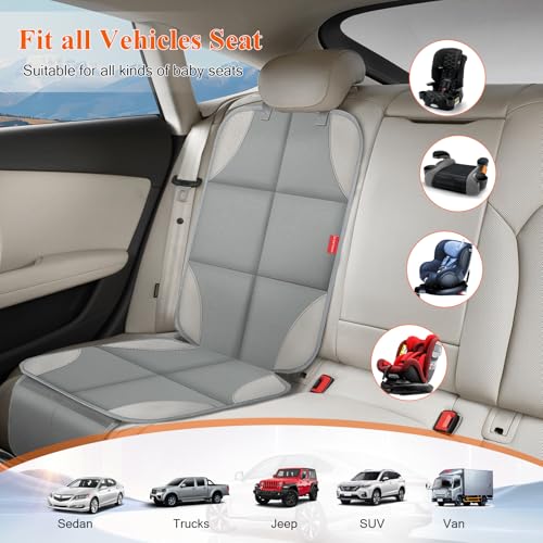 Image of Car Seat Protector for Child Car Seat, 600D Fabric Safe Car Seat Cover with Non-Slip Backing, Waterproof Carseat Seat Protectors under Baby Car Seat with Thick Padding for Car Back Front Seat, 2 Pack