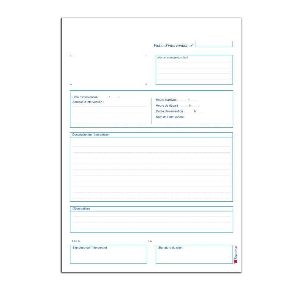 Carnet Fiche d'Intervention - M074
