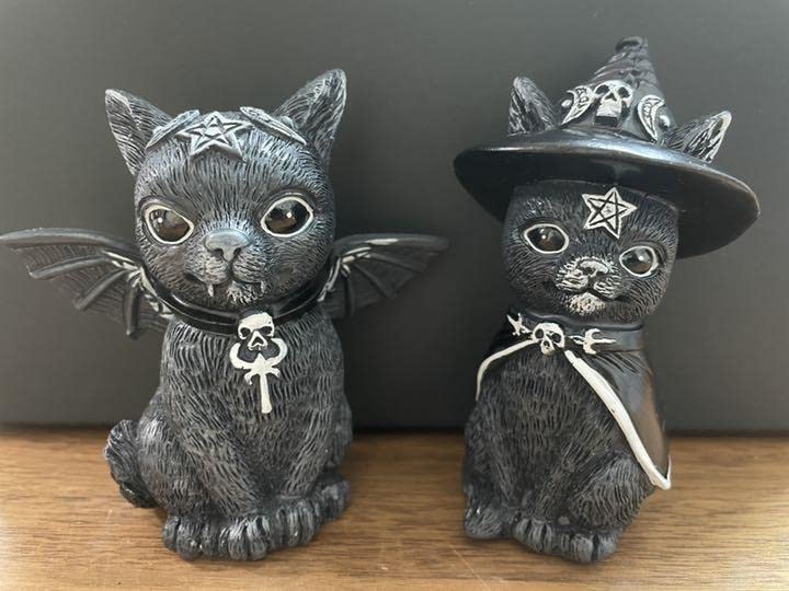Amazon.co.jp: 黒猫 置物 2個セット アンティーク ネコ 魔法使い