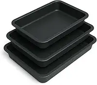 Conjunto de 3 Assadeiras Retangulares Antiaderentes, 31cm/37cm/42cm, Alumínio com Revestimento em Teflon, para Bolos e Assados