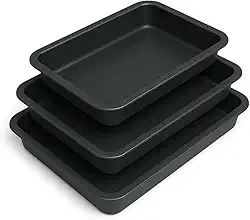 Conjunto de 3 Assadeiras Retangulares Antiaderentes, 31cm/37cm/42cm, Alumínio com Revestimento em Teflon, para Bolos e Assados