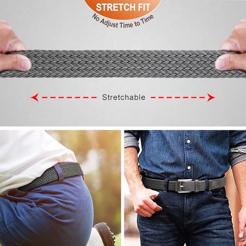 Men Elastic Woven Braided Web Belt 1 3/8 for Golf Casual Pants Shirts Jeans(Dark Gray,26"-32"Waist Adjustable)4