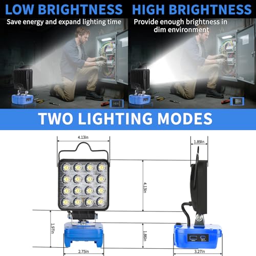 Image of Portable LED Work Light Compatible with Kobalt 24V Battery, 48W 4200LM Cordless Flood Lights with USB & Type-C, Low Voltage Protection, for Job Site Lighting, Camping Outdoor (No Battery)