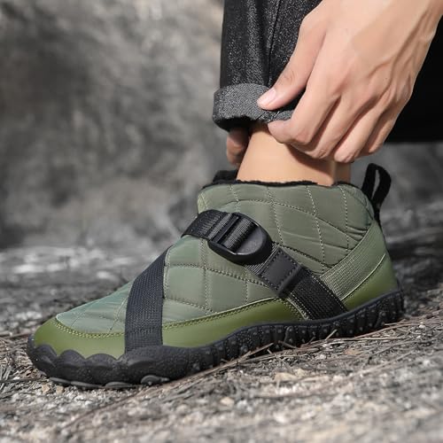 Image of Winter Footwear Barefoot Shoes Women Men Zero Drop Barefoot Hiking Boots Slip On Warm Waterproof Snow Boot Minimalist Wide Toe Ankle Booties Five Finger Hike Shoes Outdoor